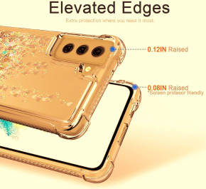 Луксозен силиконов гръб ТПУ FASHION с течност и златист брокат за Samsung Galaxy S21 FE G990B прозрачен 
